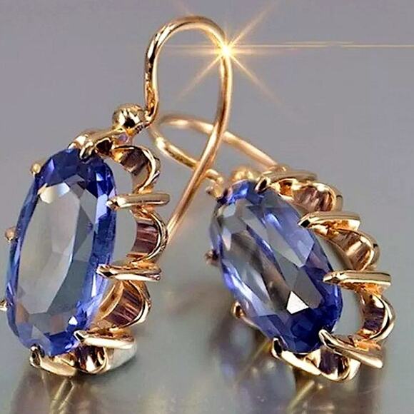 Gold Austrian Crystal Leverback Earrings for Women 18K Gold Plated Dangl… - Picture 3 of 3